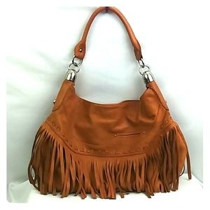 100% Leather Hobo B. Makowsky Camel Tan Bag Fringe